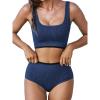 CUPSHE Women’s Bikini Sets Two Piece Swimsuit High Waisted Scoop Neck Wide Straps Bathing Suit(Navy Blue)