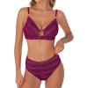 CUPSHE Women’s Bikini Sets Two Piece Swimsuit V Neck Cut Out Bathing Suit Mid Rise Back Hook Beading Textured(Purple Red)