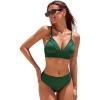 CUPSHE Women’s Bikini Sets V Neck Two Piece Crisscross Shiny Spaghetti Straps Mid Rise Bathing Suit(Dark Green)