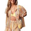 CUPSHE Women’s Cover Up Shirt Summer Casual Beach Tops Short Sleeve Kimono Swimsuit Cover Up for Swimwear(Colorful Striped)