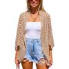 CUPSHE Women’s Crochet Cardigan Long Dolman Sleeves Open Front Kimono Beach Cover Up Casual Summer Outfits(Khaki)