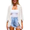 CUPSHE Women’s Crochet Cardigan Long Dolman Sleeves Open Front Kimono Beach Cover Up Casual Summer Outfits(White)