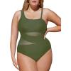 CUPSHE Women’s Plus Size Swimsuit One Piece Bathing Suit Mesh Removable Straps Swimwear(Army Green)