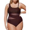 CUPSHE Women’s Plus Size Swimsuit One Piece Bathing Suit Mesh Removable Straps Swimwear(Brown)