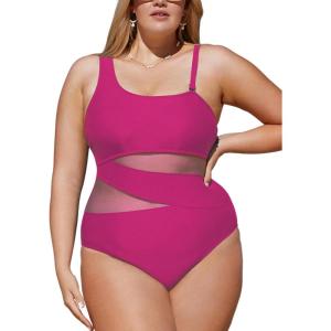 CUPSHE Women’s Plus Size Swimsuit One Piece Bathing Suit Mesh Removable Straps Swimwear(Fuchsia Pink)