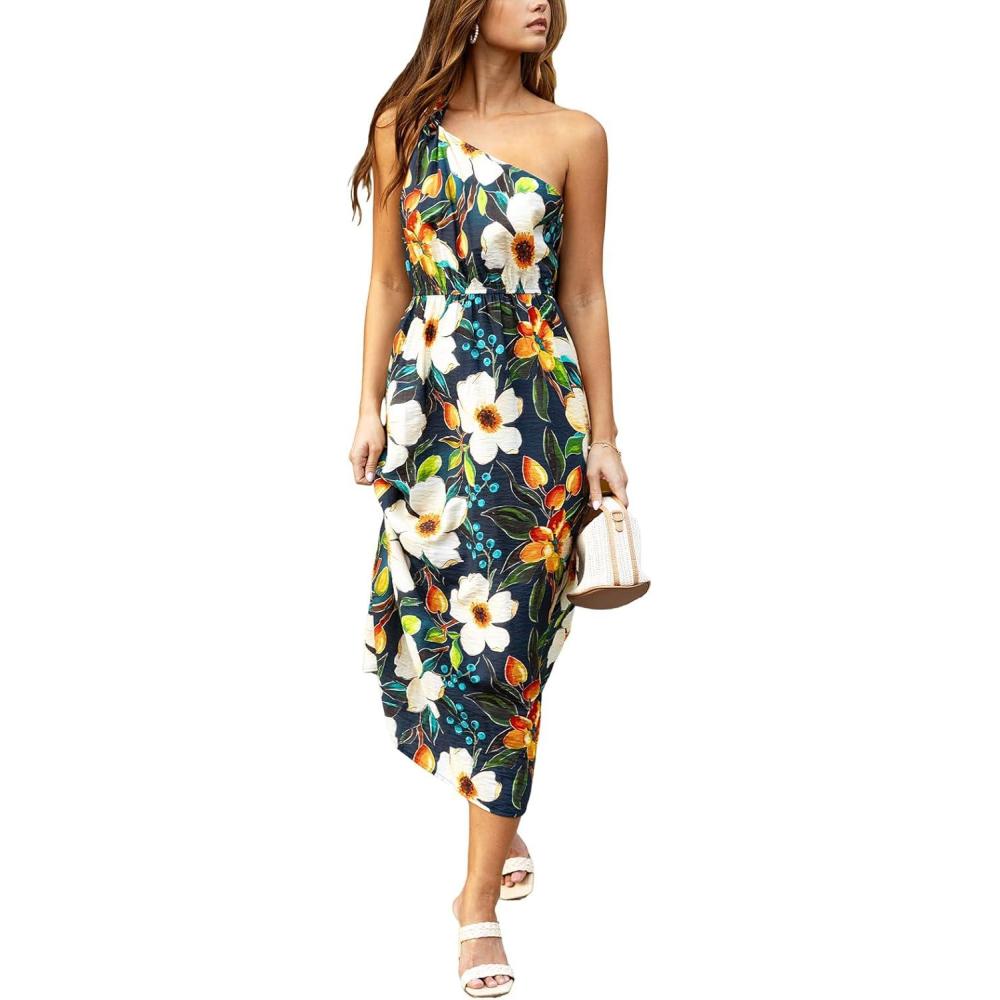imageCUPSHE Women Floral Maxi Dress Summer One Shoulder Vacation Beach Sundress Tropical Sleeveless Casual Holiday Boho Long DressBlue Tropical 01