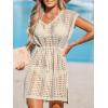 CUPSHE Women Crochet Swim Coverups Short Sleeve Drawstring Beach Coverups Dress(Apricot)