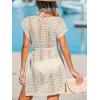 CUPSHE Women Crochet Swim Coverups Short Sleeve Drawstring Beach Coverups Dress(Apricot)