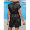 CUPSHE Women Crochet Swim Coverups Short Sleeve Drawstring Beach Coverups Dress(Black)