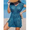 CUPSHE Women Crochet Swim Coverups Short Sleeve Drawstring Beach Coverups Dress(Navy)