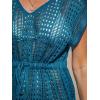 CUPSHE Women Crochet Swim Coverups Short Sleeve Drawstring Beach Coverups Dress(Navy)