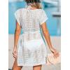 CUPSHE Women Crochet Swim Coverups Short Sleeve Drawstring Beach Coverups Dress(White)