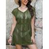 CUPSHE Women Crochet Swim Coverups Short Sleeve Drawstring Beach Coverups Dress(Yellow-green)