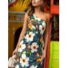 CUPSHE Women Floral Maxi Dress Summer One Shoulder Vacation Beach Sundress Tropical Sleeveless Casual Holiday Boho Long Dress(Blue Tropical 01)