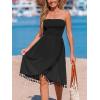 CUPSHE Women Strapless Tube Swimsuit Coverup Smocked Beach Cover Up Dress Green(B-black)