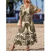 CUPSHE Women Summer Dresses Tassel Tie Front V Neck Batwing Sleeve Smocked Flowy Hawaiian Casual Maxi Dress(Black)