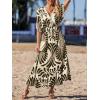 CUPSHE Women Summer Dresses Tassel Tie Front V Neck Batwing Sleeve Smocked Flowy Hawaiian Casual Maxi Dress(Black)