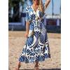 CUPSHE Women Summer Dresses Tassel Tie Front V Neck Batwing Sleeve Smocked Flowy Hawaiian Casual Maxi Dress(Blue)