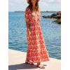 CUPSHE Women Summer Dresses Tassel Tie Front V Neck Batwing Sleeve Smocked Flowy Hawaiian Casual Maxi Dress(Red)