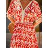 CUPSHE Women Summer Dresses Tassel Tie Front V Neck Batwing Sleeve Smocked Flowy Hawaiian Casual Maxi Dress(Red)