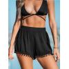 CUPSHE Women Swim Cover Up Shorts High Rise Tassel Beach Coverups Shorts for Swimwear(Black)