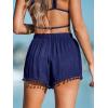 CUPSHE Women Swim Cover Up Shorts High Rise Tassel Beach Coverups Shorts for Swimwear(Navy)