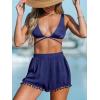 CUPSHE Women Swim Cover Up Shorts High Rise Tassel Beach Coverups Shorts for Swimwear(Navy)