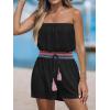 CUPSHE Women Swimsuit Coverup Strapless Tube Beach Cover Up Romper Smocked Swimwear Coverups(Black)