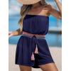 CUPSHE Women Swimsuit Coverup Strapless Tube Beach Cover Up Romper Smocked Swimwear Coverups(Navy Blue)