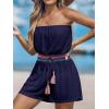 CUPSHE Women Swimsuit Coverup Strapless Tube Beach Cover Up Romper Smocked Swimwear Coverups(Navy Blue)