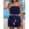 CUPSHE Women Swimsuit Coverup Strapless Tube Beach Cover Up Romper Smocked Swimwear Coverups(Navy Blue)