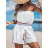 CUPSHE Women Swimsuit Coverup Strapless Tube Beach Cover Up Romper Smocked Swimwear Coverups(White)