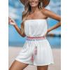 CUPSHE Women Swimsuit Coverup Strapless Tube Beach Cover Up Romper Smocked Swimwear Coverups(White)
