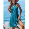 CUPSHE Women’s Beach Cover Ups Sleeveless Swimsuit Coverup Halter Basic Mini Dress(Blue)