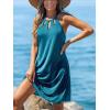 CUPSHE Women’s Beach Cover Ups Sleeveless Swimsuit Coverup Halter Basic Mini Dress(Blue)