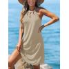 CUPSHE Women’s Beach Cover Ups Sleeveless Swimsuit Coverup Halter Basic Mini Dress(Light Khaki)