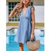 CUPSHE Women’s Denim Summer Dresses Cotton Plunging V Neck Casual Sundress Ruffle Sleeves Mini Dress(Blue)
