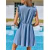 CUPSHE Women’s Denim Summer Dresses Cotton Plunging V Neck Casual Sundress Ruffle Sleeves Mini Dress(Blue)