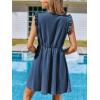 CUPSHE Women’s Denim Summer Dresses Cotton Plunging V Neck Casual Sundress Ruffle Sleeves Mini Dress(Denim Blue)