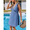 CUPSHE Women’s Denim Summer Dresses Cotton Plunging V Neck Casual Sundress Ruffle Sleeves Mini Dress(Light Blue)