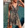 CUPSHE Women’s Summer Beach Mini Dress V Neck Short Sleeve Paisley Printed Smocked Waist Short Dress(Black)