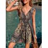 CUPSHE Women’s Summer Beach Mini Dress V Neck Short Sleeve Paisley Printed Smocked Waist Short Dress(Black)