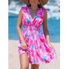 CUPSHE Women’s Summer Beach Mini Dress V Neck Short Sleeve Paisley Printed Smocked Waist Short Dress(Fuchsia)