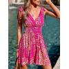 CUPSHE Women’s Summer Beach Mini Dress V Neck Short Sleeve Paisley Printed Smocked Waist Short Dress(Pink)