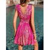 CUPSHE Women’s Summer Beach Mini Dress V Neck Short Sleeve Paisley Printed Smocked Waist Short Dress(Pink)