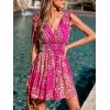 CUPSHE Women’s Summer Beach Mini Dress V Neck Short Sleeve Paisley Printed Smocked Waist Short Dress(Pink)
