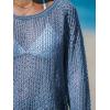 CUPSHE Women’s Summer Crochet Swimsuit Cover Up Long Sleeve Cutout Beach Coverup Tunic Sweater Tops(Airy Blue)
