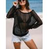 CUPSHE Women’s Summer Crochet Swimsuit Cover Up Long Sleeve Cutout Beach Coverup Tunic Sweater Tops(Black)