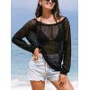 CUPSHE Women’s Summer Crochet Swimsuit Cover Up Long Sleeve Cutout Beach Coverup Tunic Sweater Tops(Black)