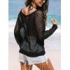 CUPSHE Women’s Summer Crochet Swimsuit Cover Up Long Sleeve Cutout Beach Coverup Tunic Sweater Tops(Black)